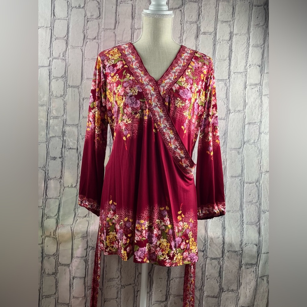 Macy’s JM Collection :0X Women Top Long Sleeve Regal Pomance  Ruby Slippers CB